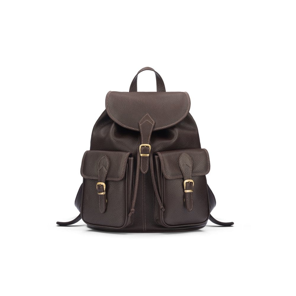 Small leather backpack, brown, front