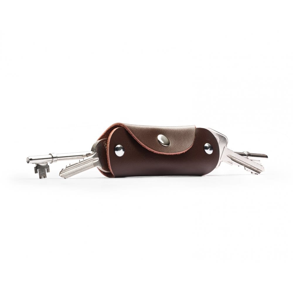 Small leather key holder, brown, front