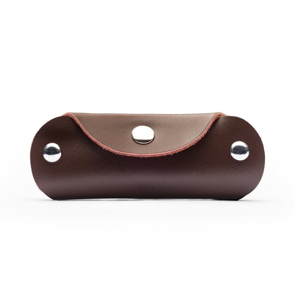 Small leather key holder, brown, front view