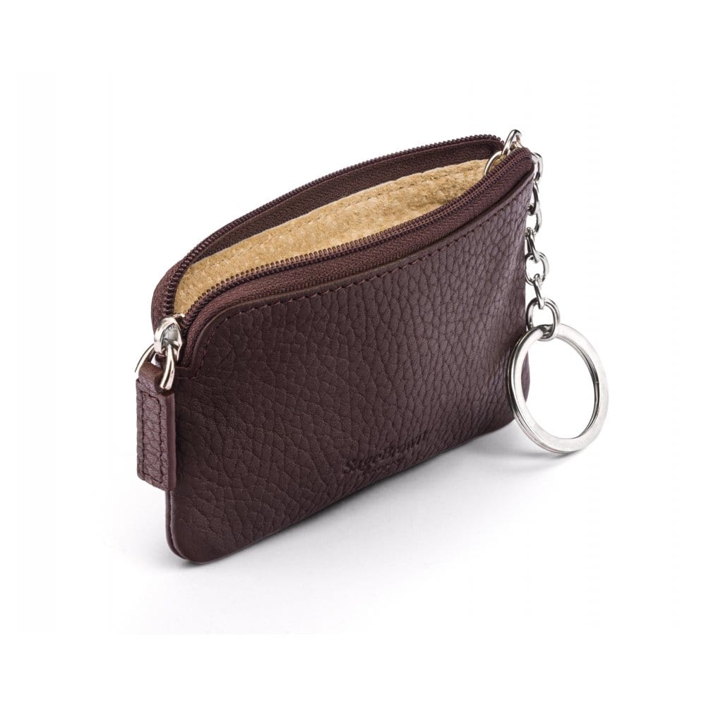Small leather zip coin purse, brown, back