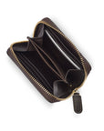Small zip around woven leather accordion purse, brown, interior