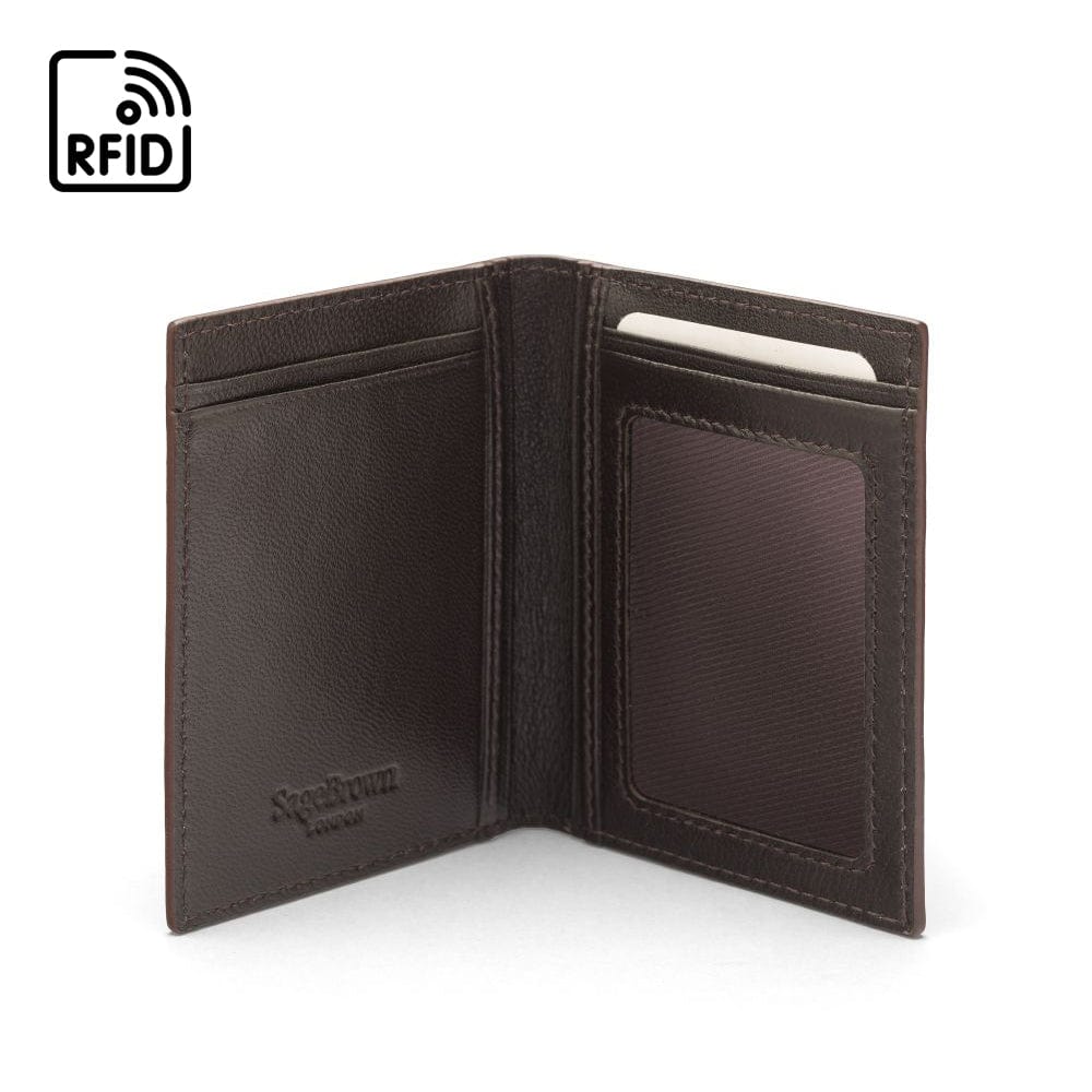 RFID Credit Card Wallet in brown leather, inside view