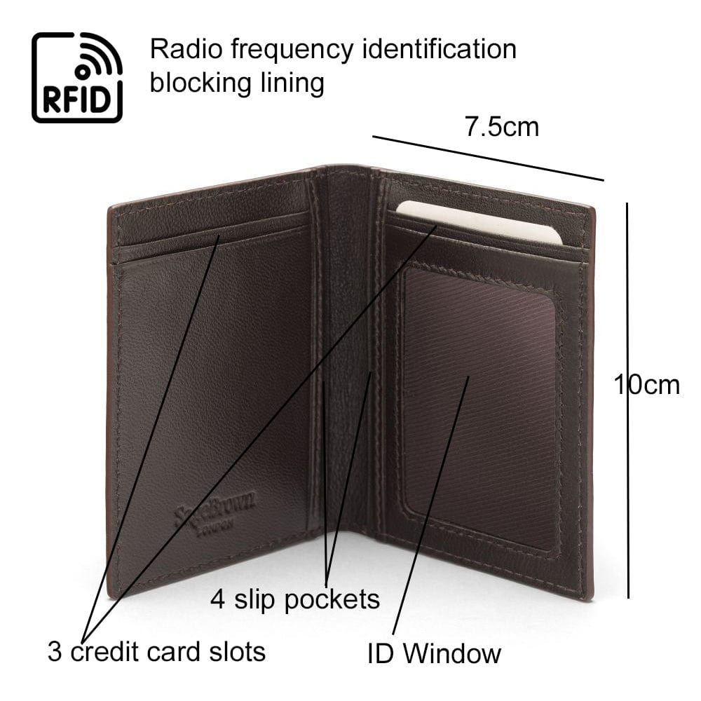 RFID Credit Card Wallet in brown leather, features