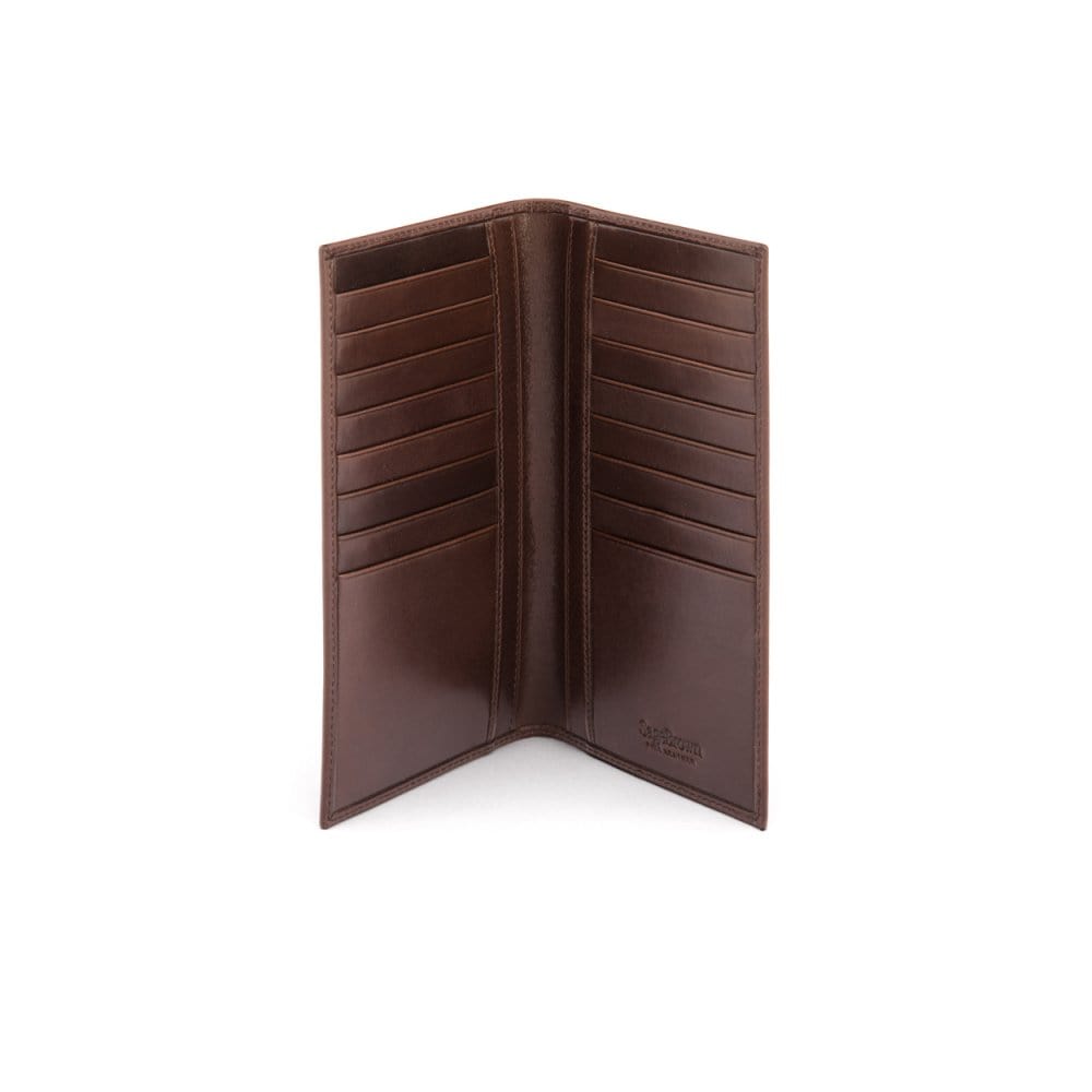 Large leather breast pocket wallet 16 CC, brown, inside