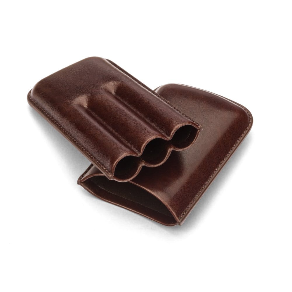 Brown Triple Leather Cigar Case