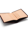 Two tone compact leather billfold wallet with 4 cc, brown, open