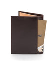 Two tone compact leather billfold wallet with 4 cc, brown, back