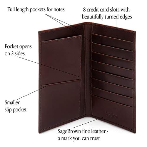 Slim tall leather suit wallet, brown, features