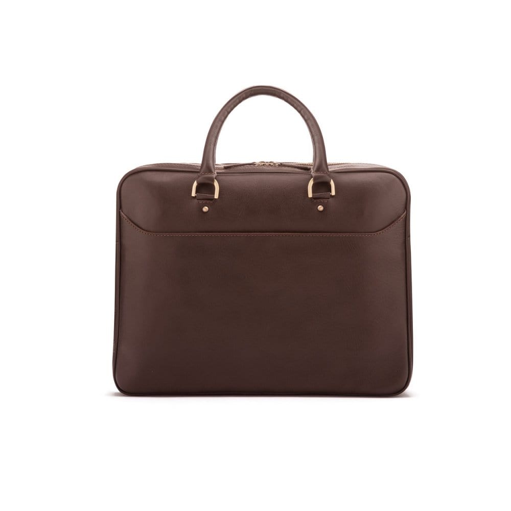 Leather 15" laptop briefcase, brown, front