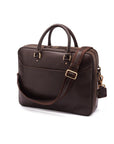 Leather 15" laptop briefcase, brown, with shoulder strap