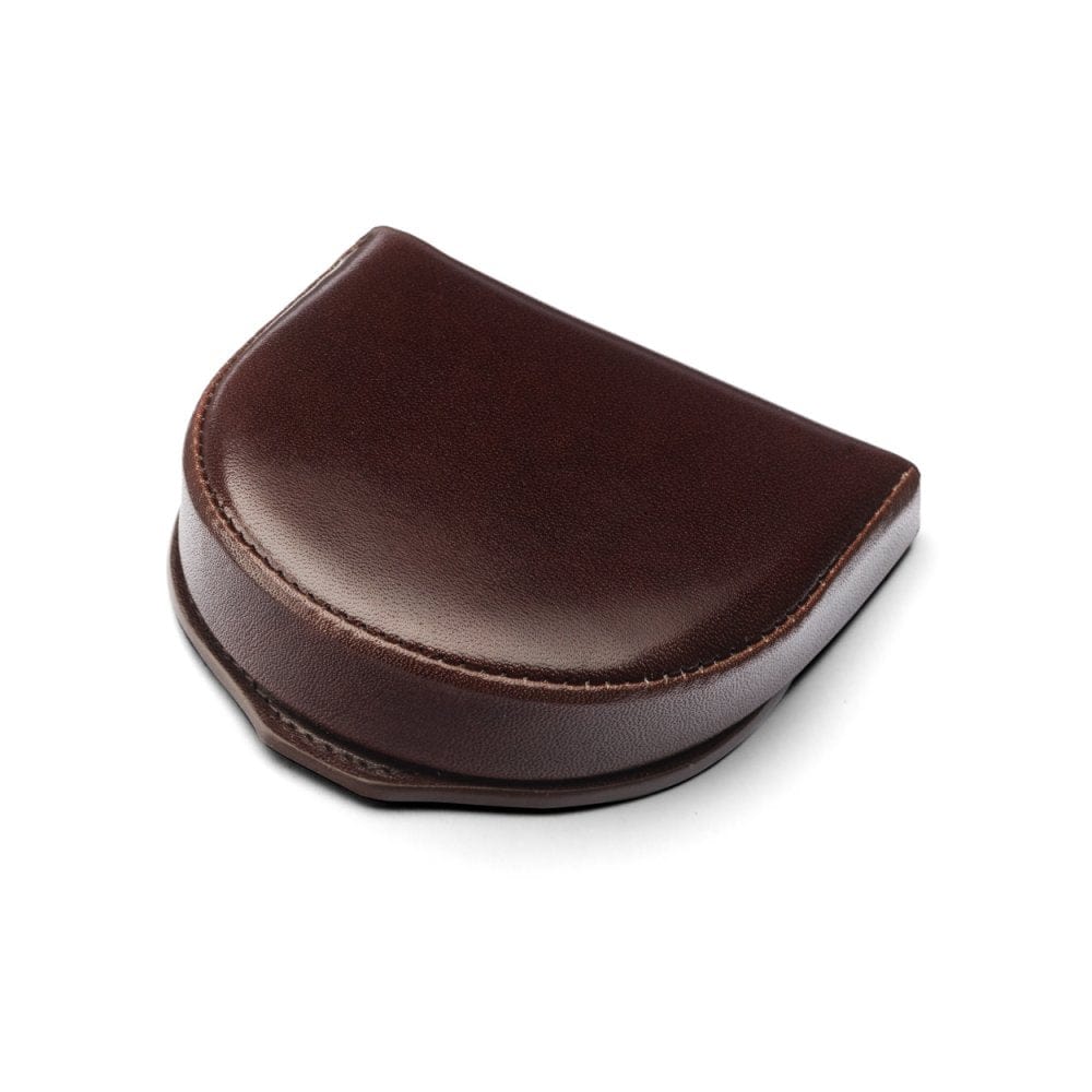 Leather horseshoe coin purse, brown with cream, front