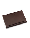 Leather tri-fold travel card holder, brown with cream, front