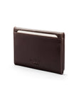 Leather tri-fold travel card holder, brown with cream, back