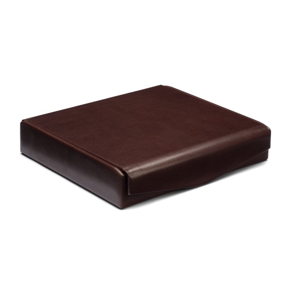 Large leather accessory box, brown, front