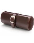 Large leather watch roll, brown with green, front