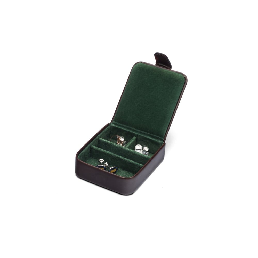Leather accessory box, brown, open