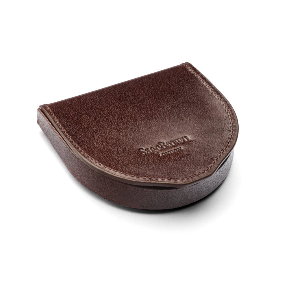 Leather horseshoe coin purse, brown with green, base