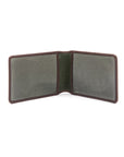 Leather Oyster card holder, brown with green, open