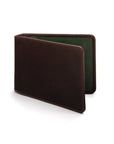 Leather Oyster card holder, brown with green, front