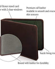 Leather Oyster card holder, brown with green, features