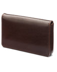 Leather business card holder with magnetic closure, brown with green, front