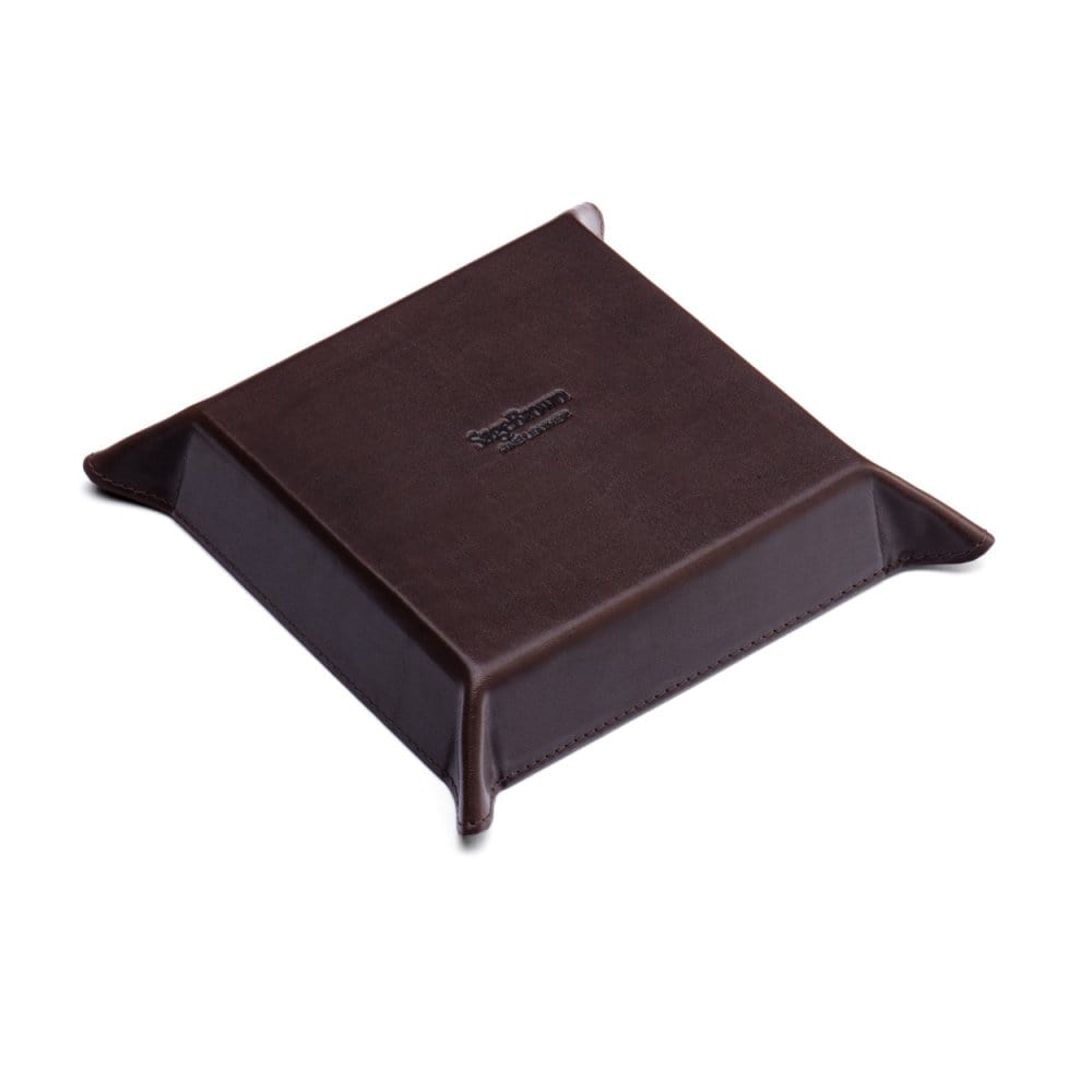 Leather valet tray, brown with green, base