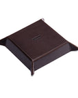 Leather valet tray, brown with green, base