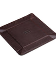 Leather valet tray, brown with green, flat base