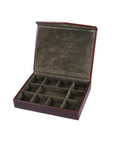 Brown With Green Men's Large Leather Cufflink Box