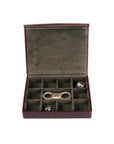 Brown With Green Men's Large Leather Cufflink Box