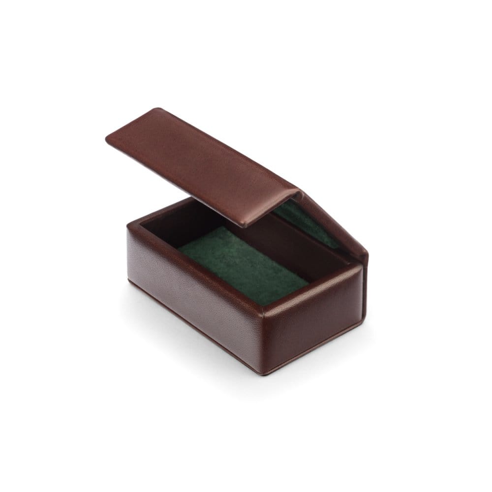 Mini leather accessory box, brown, open