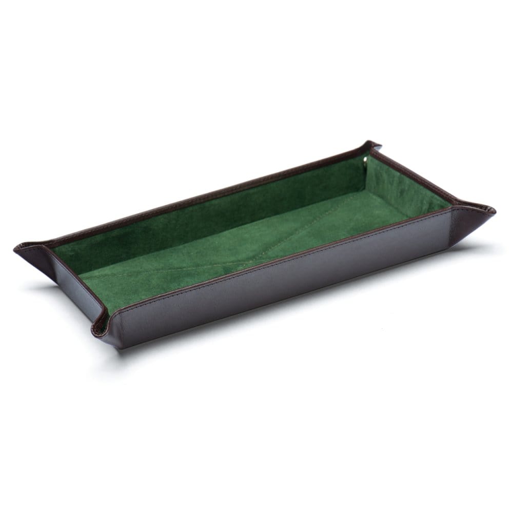 Rectangular valet tray, brown with green