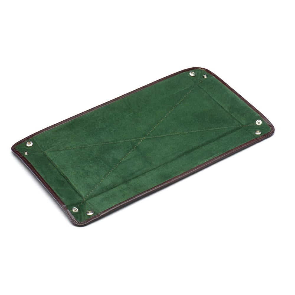Rectangular valet tray, brown with green, flat