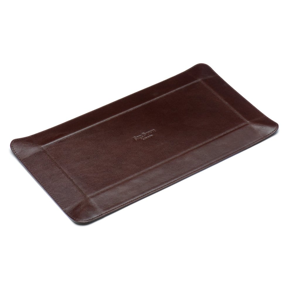 Rectangular valet tray, brown with green, flat base