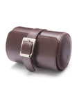 Small leather watch roll, brown with green, front