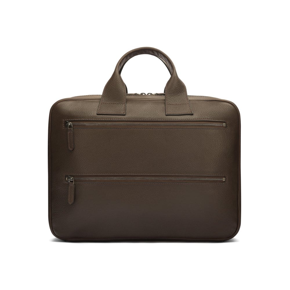 15" leather laptop briefcase, brown, back