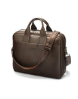 15" leather laptop briefcase, brown, with shoulder strap