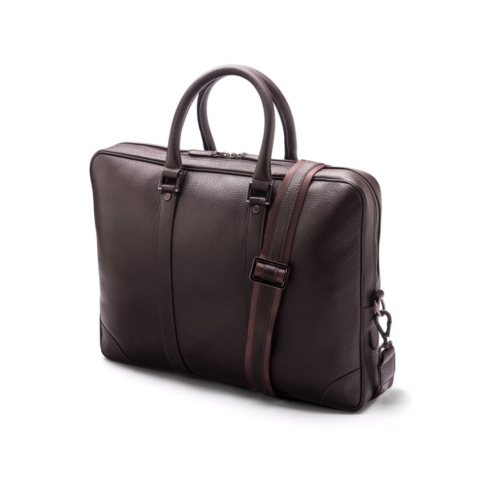 15" leather laptop bag, brown, side