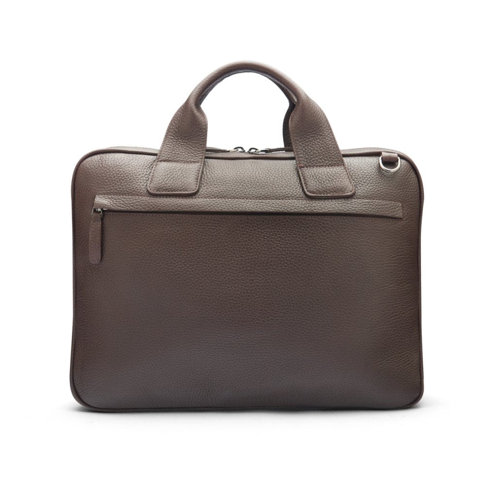 Leather 13" laptop briefcase, brown pebble grain, back