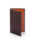 Slim tall leather suit wallet, brown with tan, front