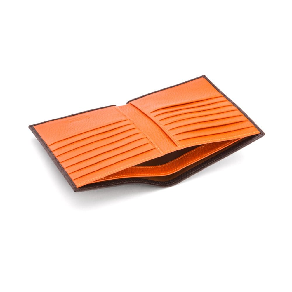 3/4 height leather wallet 14 CC, brown with orange, inside
