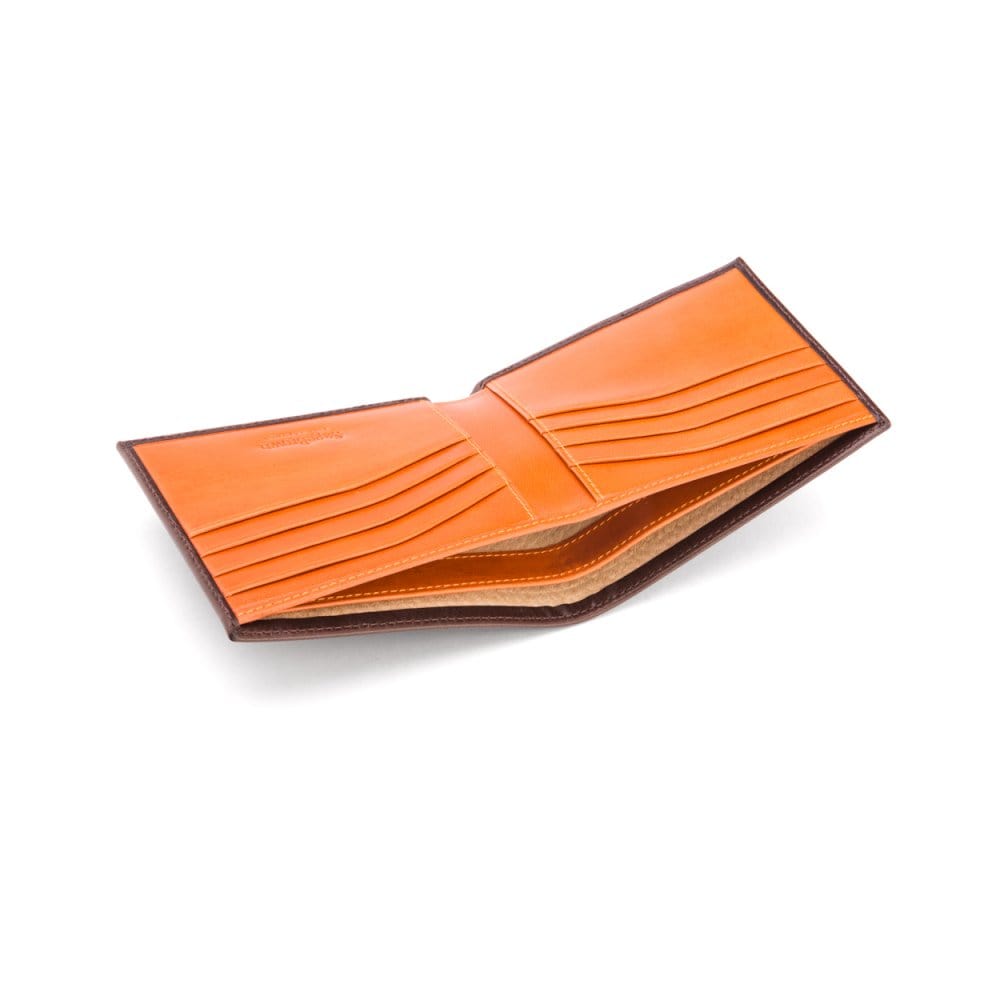 RFID leather wallet for men, brown with orange, inside