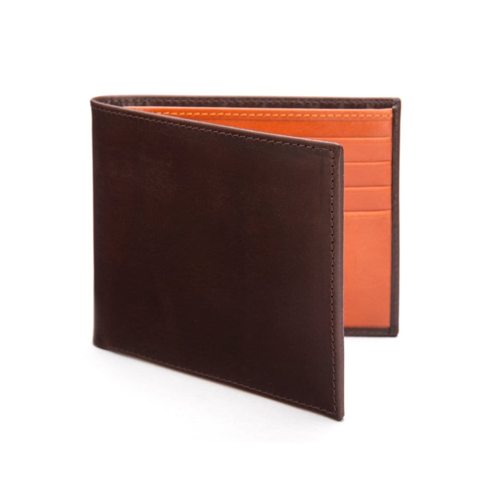 RFID leather wallet for men, brown with orange, front