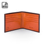 RFID leather wallet for men, brown with orange, open view