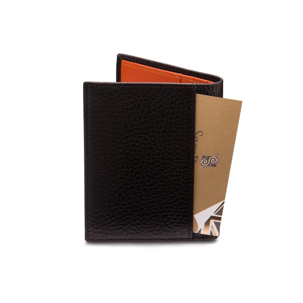 RFID leather wallet with 4 CC, brown with orange, back