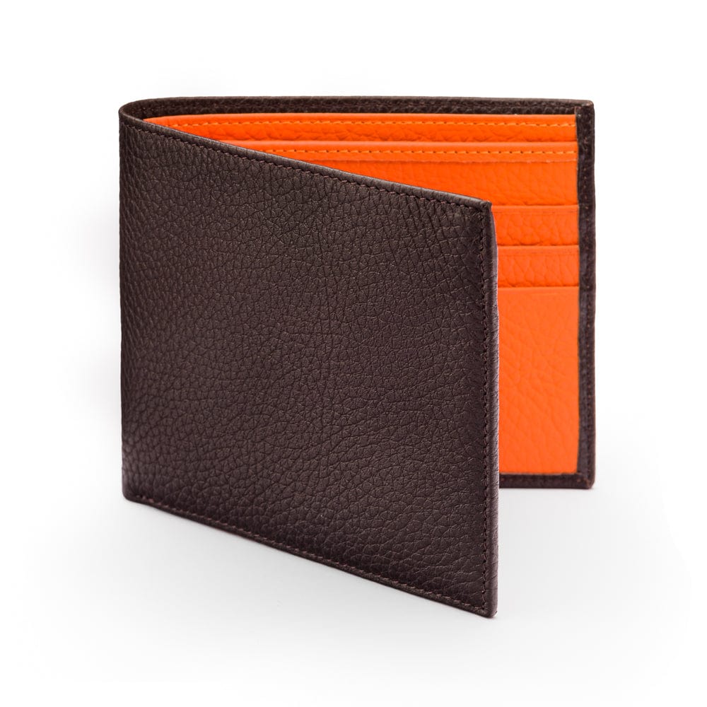 RFID wallet, brown with orange, front