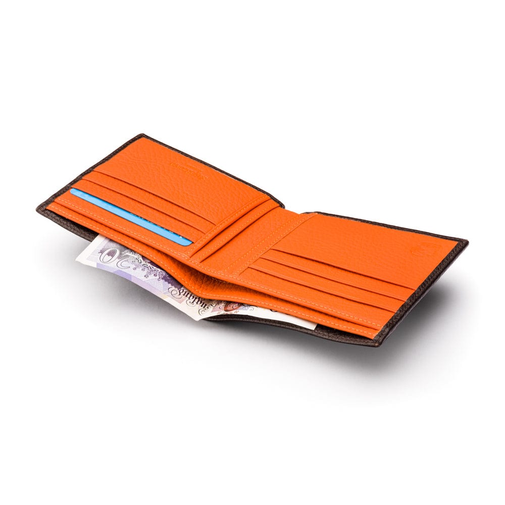 RFID wallet, brown with orange, interior