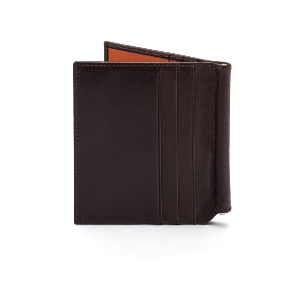 Brown With Orange Compact Leather Money Clip Wallet