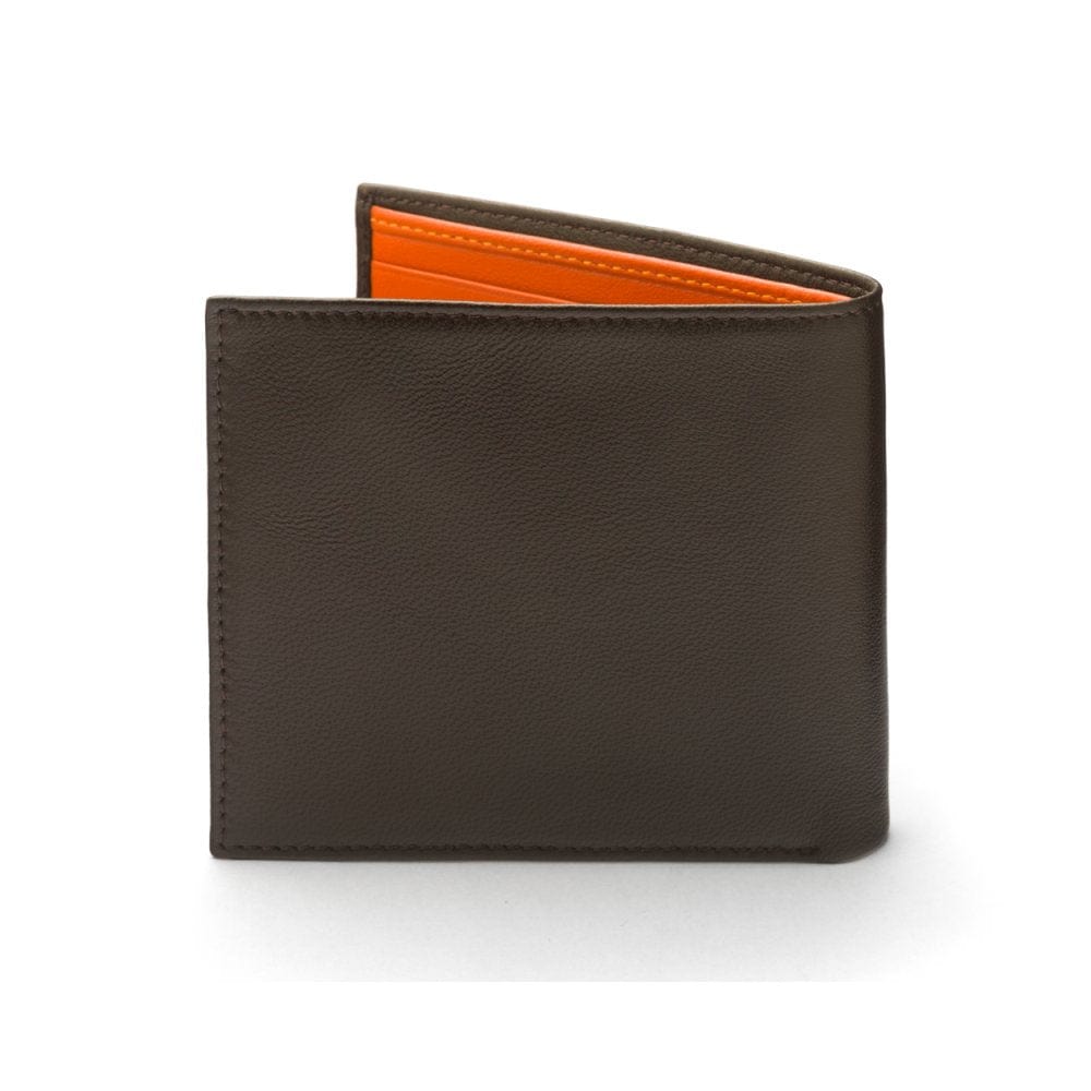 Soft leather wallet with RFID blocking, brown with orange, back