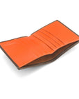 Leather compact billfold wallet 6CC, brown with orange, inside